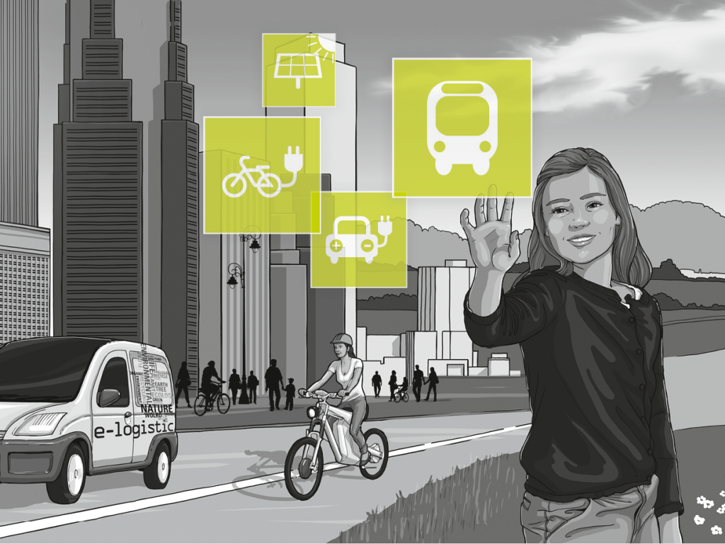 Keyvisual: Online Schaufenster Elektromobilität. Mitreden-Mitmachen-Mitgestalten